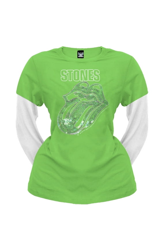 - Sequined Tongue Juniors 2Fer Long Sleeve T-Shirt - Small