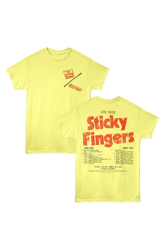 Rolling Stones Sticky Fingers Track List Men's T Shirt (YellowHeather, Adult2XL)
