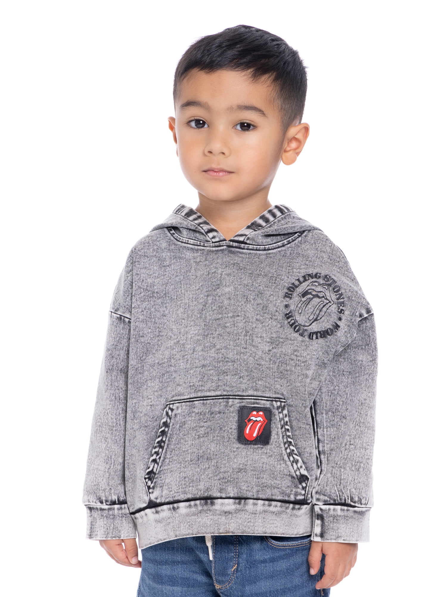 Rolling Stones Toddler Boys Mineral Washed Denim Graphic Hoodie, Sizes 12M-5T