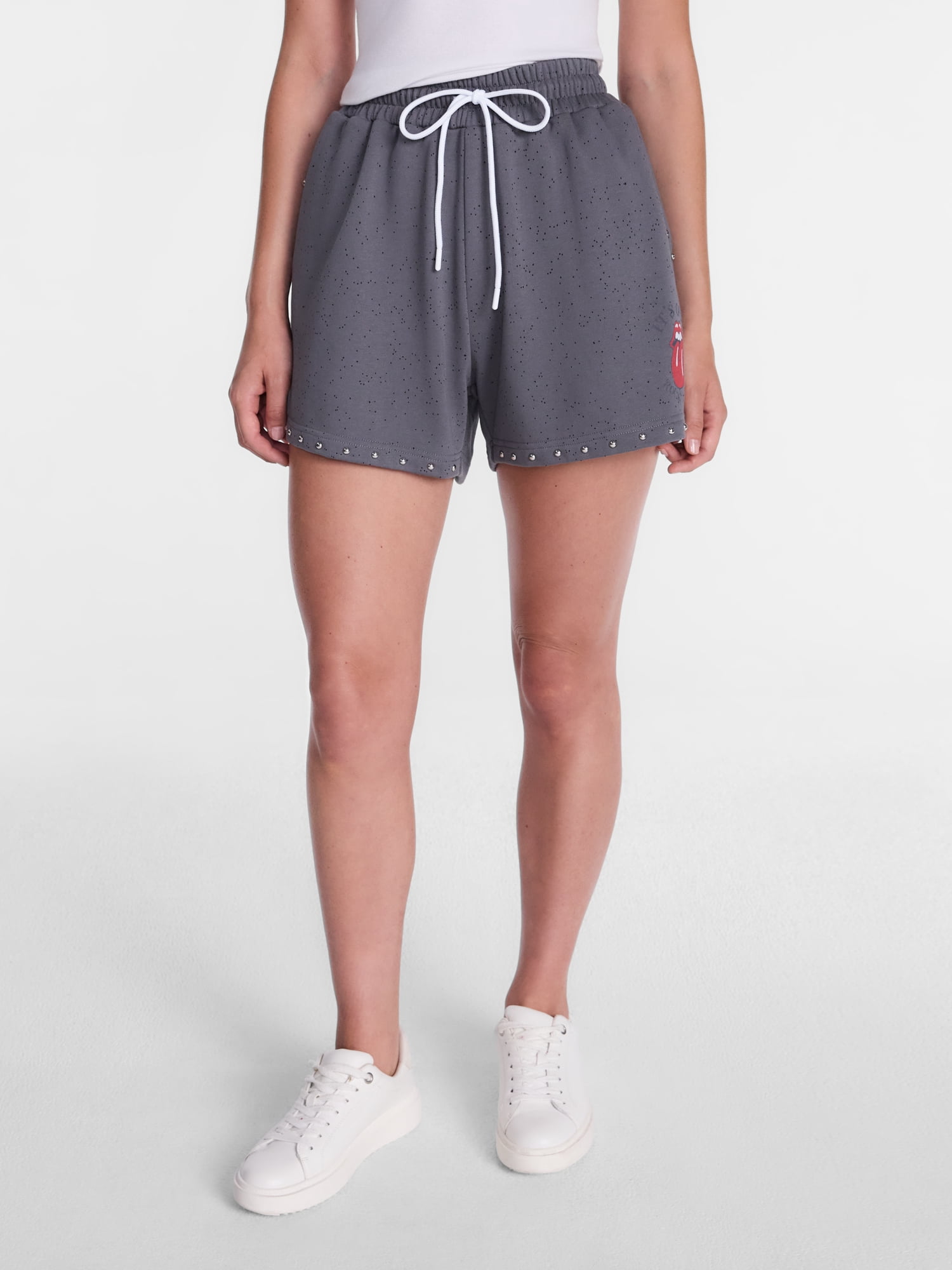 Rolling Stones Women's French Terry Studded Confetti Graphic Shorts, Sizes XXS-XXL