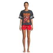 Rolling Stones Women’s Graphic Tee and Shorts Lounge Set, 2-Piece, Sizes XS-3X