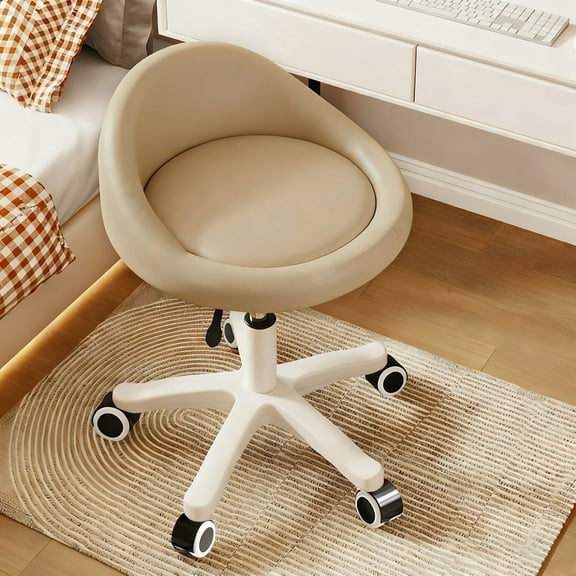 Rolling Stool – Ergonomic Swivel Seat, Adjustable Height, Ultra-Quiet Wheels, Padded PU Leather Cushion, for Salon, Office, Massage & Medical Use Khaki 1pc