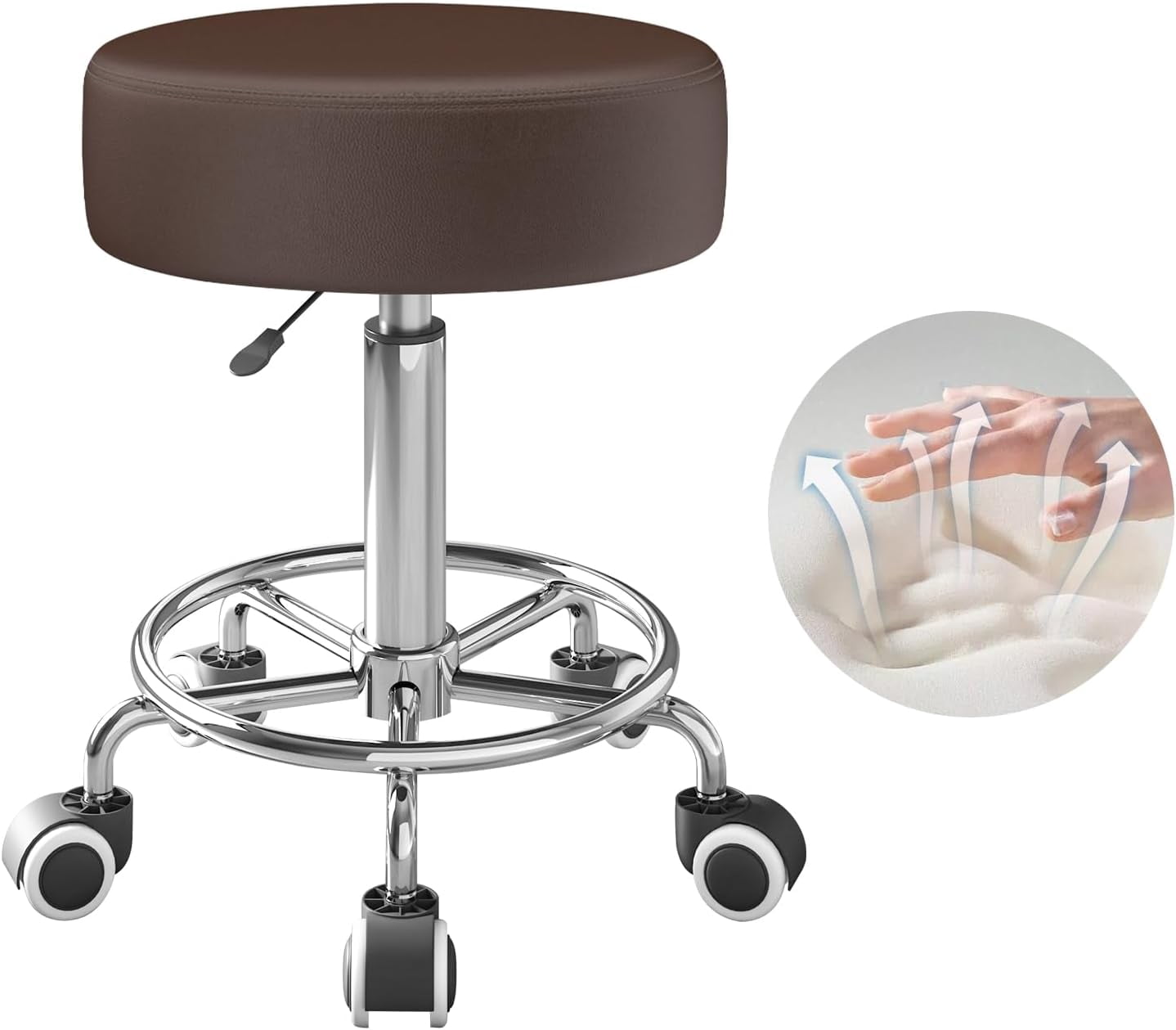 Rolling Stool, Heavy Weight Capacity 250lb, PU Leather Rolling stools ...
