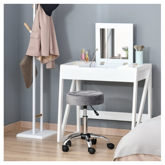 Rolling Stool Height Adjustable, Swivel Vanity Chair with Wheels, Grey Office Chair