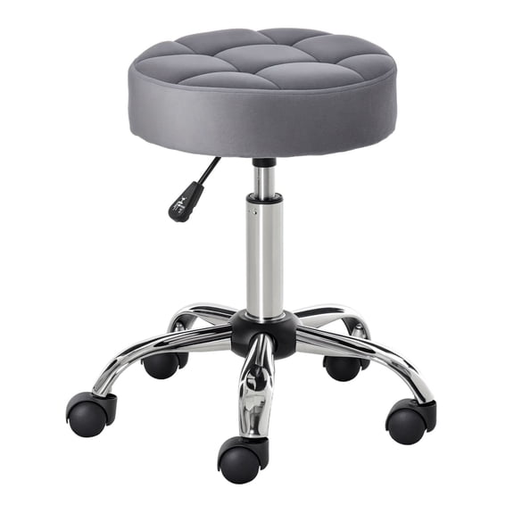 Rolling Stool Height Adjustable, Grey Vanity Chair with Wheels, Swivel Office Stool for Salon Spa, Comfortable Work Chair