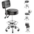 Rolling Stool, Rolling Stools with Wheels Foot Rest, Backrest