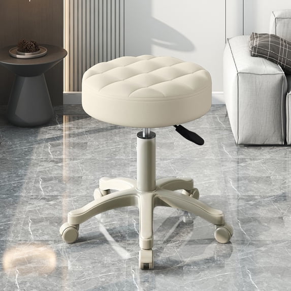 Rolling Stool with Wheels Faux Leather Soft Cushion Height Adjustable 360-Degree Swivel Armless Backless Drafting Work SPA Salon Bar Cafe Home Office Stool