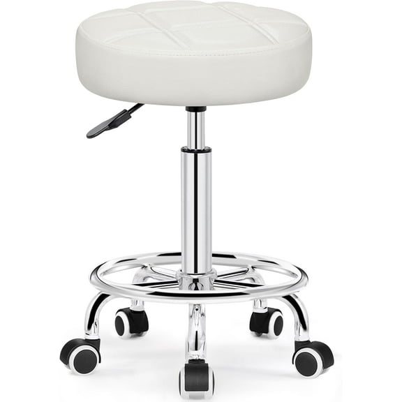 Rolling Stool with Wheels, PU Leather Small Office Chair with Foot Rest,Versatile Adjustable Swivel Stool for Tattoo Massage Salon Spa Teach Medical Facial Office Home Work Kitchen