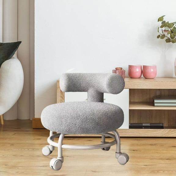 Rolling Stool with Backrest, Low Rolling Seat, Universal Wheels Stepstool Low Round Rolling Stool with Wheels, for Entryway Sturdy Playroom Gray