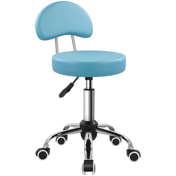 Rolling Stool with Mid Back Height Adjustable Chair PU Leather Swivel Chair with Wheels for Office Home Task Drafting Sky Blue$$Office
