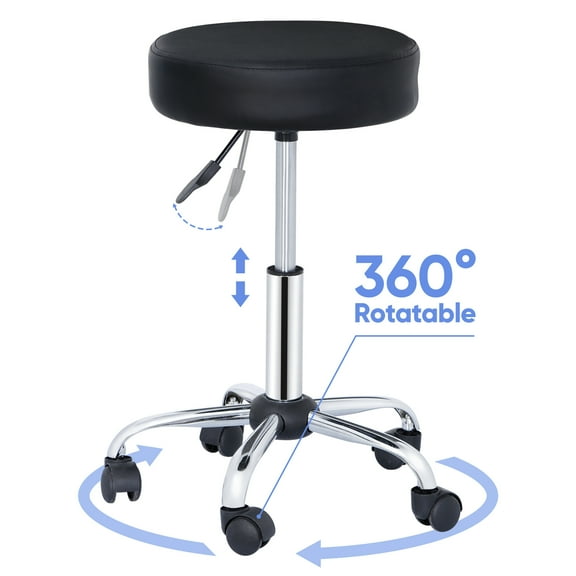 WDZS Rolling Stool with Wheels Height Adjustable Swivel Stool Spa Drafting Salon Tattoo Task Chair Massage Medical Stool, Adjustable Hydraulic Stool Black