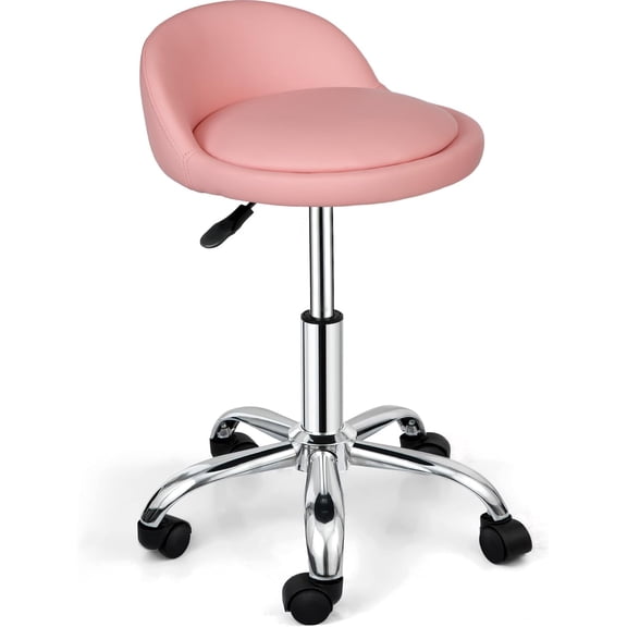Rolling Stool with Wheels Swivel Salon Stool Adjustable Drafting Tattoo Office Chair for Massage Bar Kitchen Spa Shop with Thick Cushion (Pink)