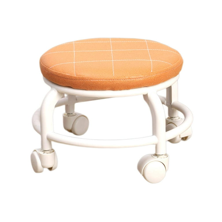 Rolling Stools with Wheels Low Height Rolling Stool Short Small Stool Chair Small Swivel Chair Pulley Wheel Stool for Kids and Adult Fitness Orange