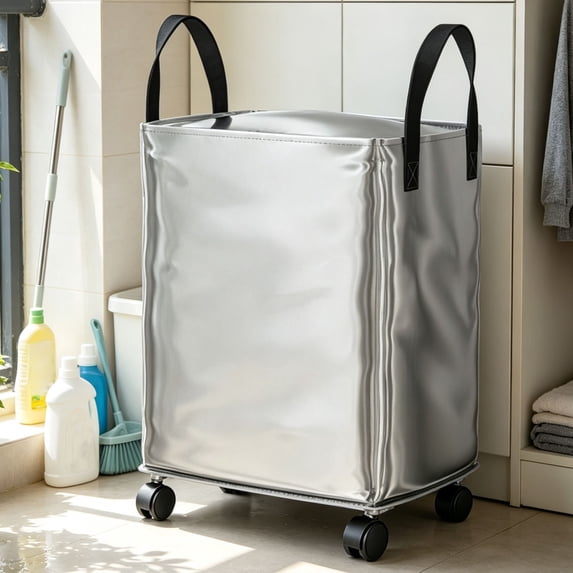 Rolling Storage Bag with Wheels, Foldable Laundry Hamper Organizer, Large Capacity Waterproof Fabric Storage Bin with Carry Handles for Clothes, Blankets, Dorm