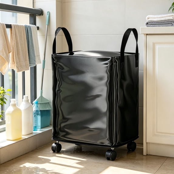Rolling Storage Bag with Wheels, Foldable Laundry Hamper Organizer, Large Capacity Waterproof Fabric Storage Bin with Carry Handles for Clothes, Blankets, Dorm
