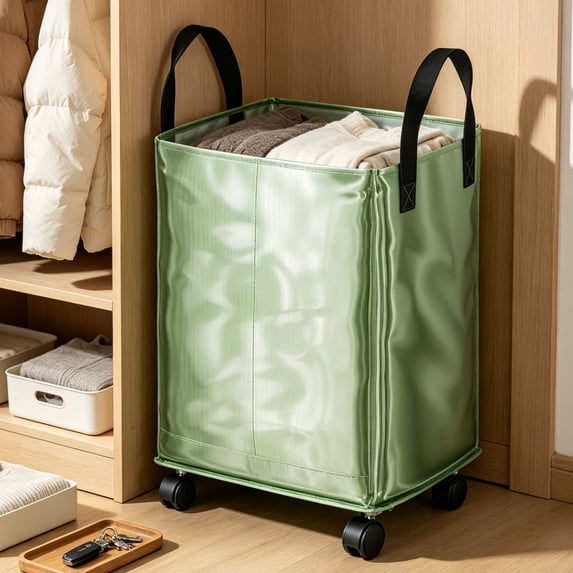Rolling Storage Bag with Wheels, Foldable Laundry Hamper Organizer, Large Capacity Waterproof Fabric Storage Bin with Carry Handles for Clothes, Blankets, Dorm