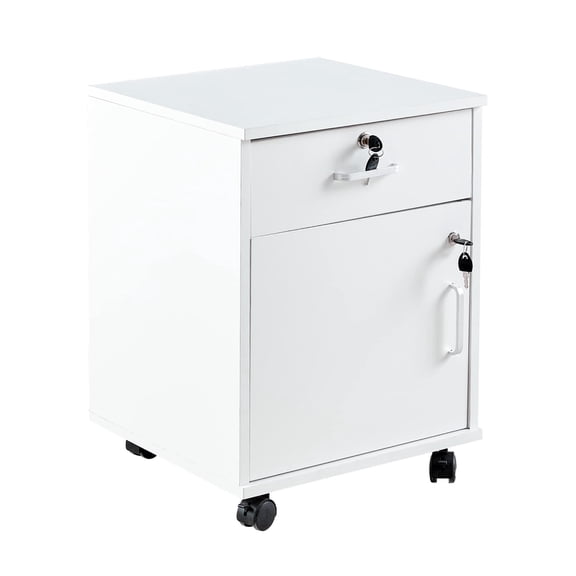 Rolling Storage Cabinet with Drawer, Lockable Under Desk File Cabinet for Home Office, Mobile Printer Stand with Wheels, White