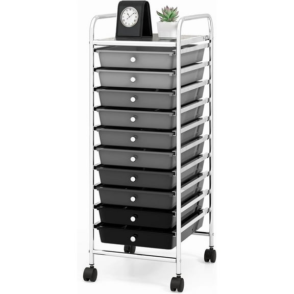 Rolling Storage Cart with 10 Drawers, Versatile Utility Cart with Wheels for Tool Paper Scrapbook Art Supply, Mobile Craft Organizer Cart for Home Office School (Gradient Gray)
