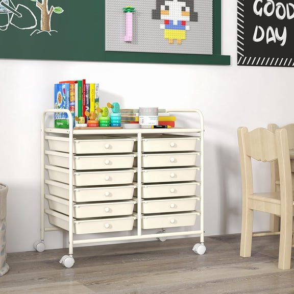 Rolling Storage Cart with 12 Drawer for Classroom Storage, White | Rolling Cart with Drawers, Classroom Craft Organizers and Storage Art Supply with Metal Frame & Wheels for Home Office School