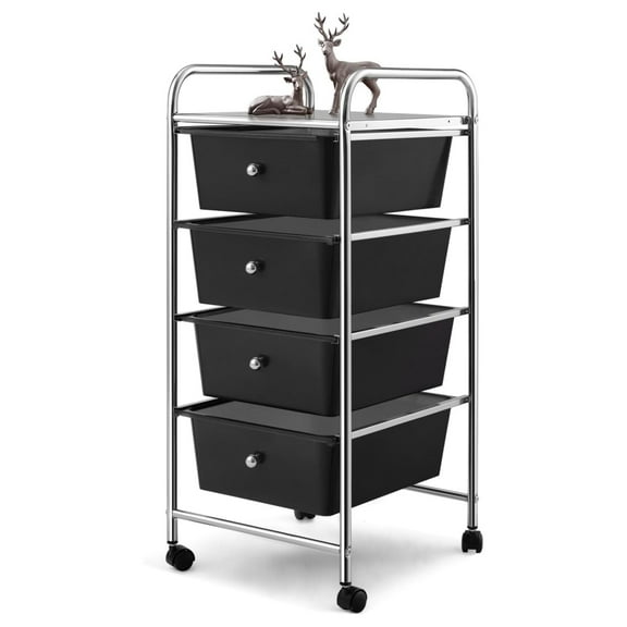 Rolling Storage Cart with 4 Drawers, Crafts, Arts, Hobbies and School Supplies Organizer, Mobile Utility Cart with Wheels for Home Office Classroom (Black)