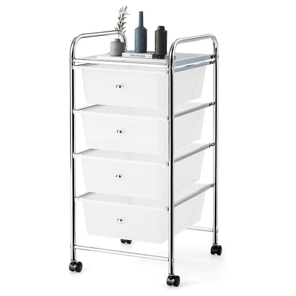 Rolling Storage Cart with 4 Drawers, Crafts, Arts, Hobbies and School Supplies Organizer, Mobile Utility Cart with Wheels for Home Office Classroom (Clear)