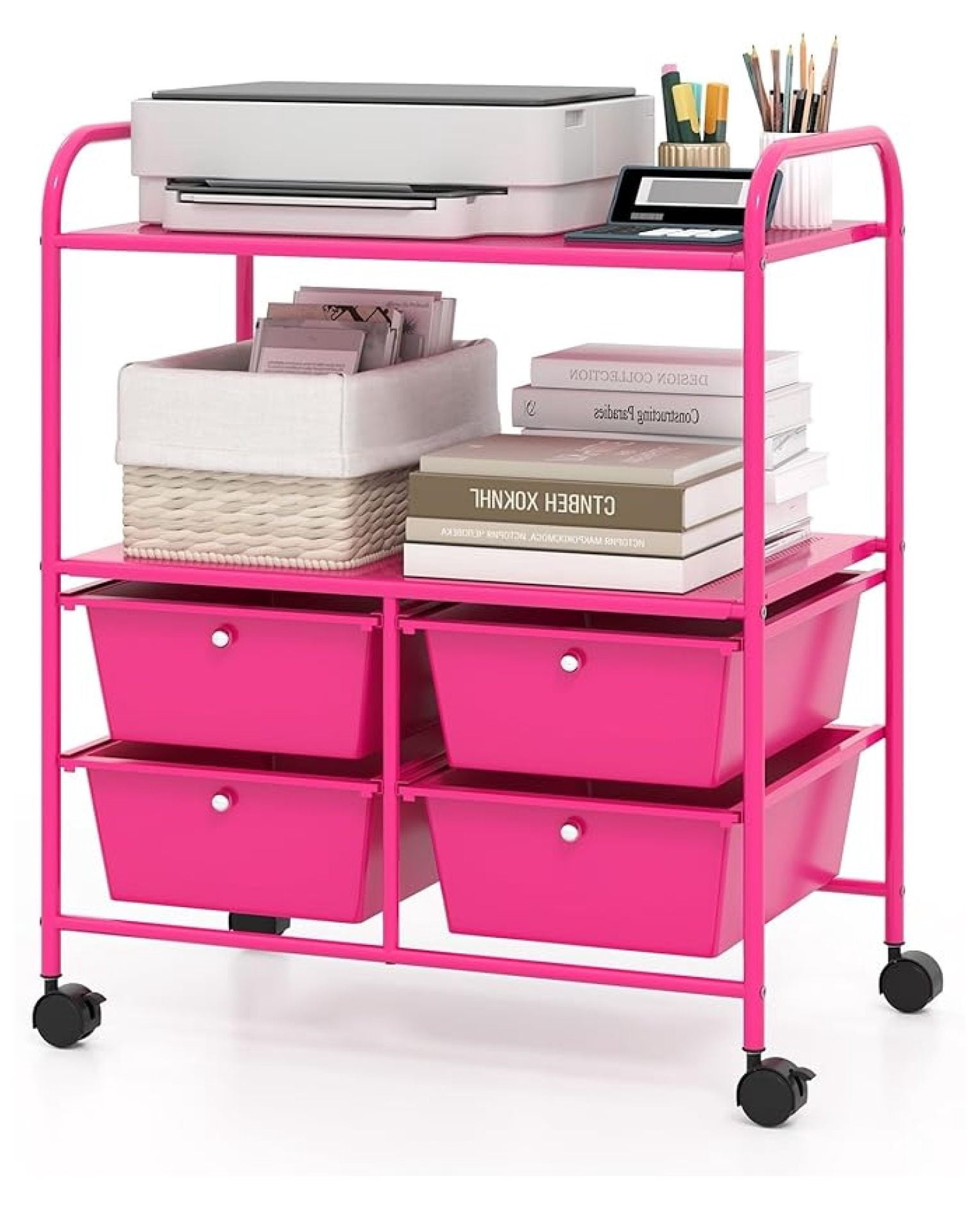 Rolling Storage Cart with 4 Drawers - Utility Cart on Wheels w/2 ...