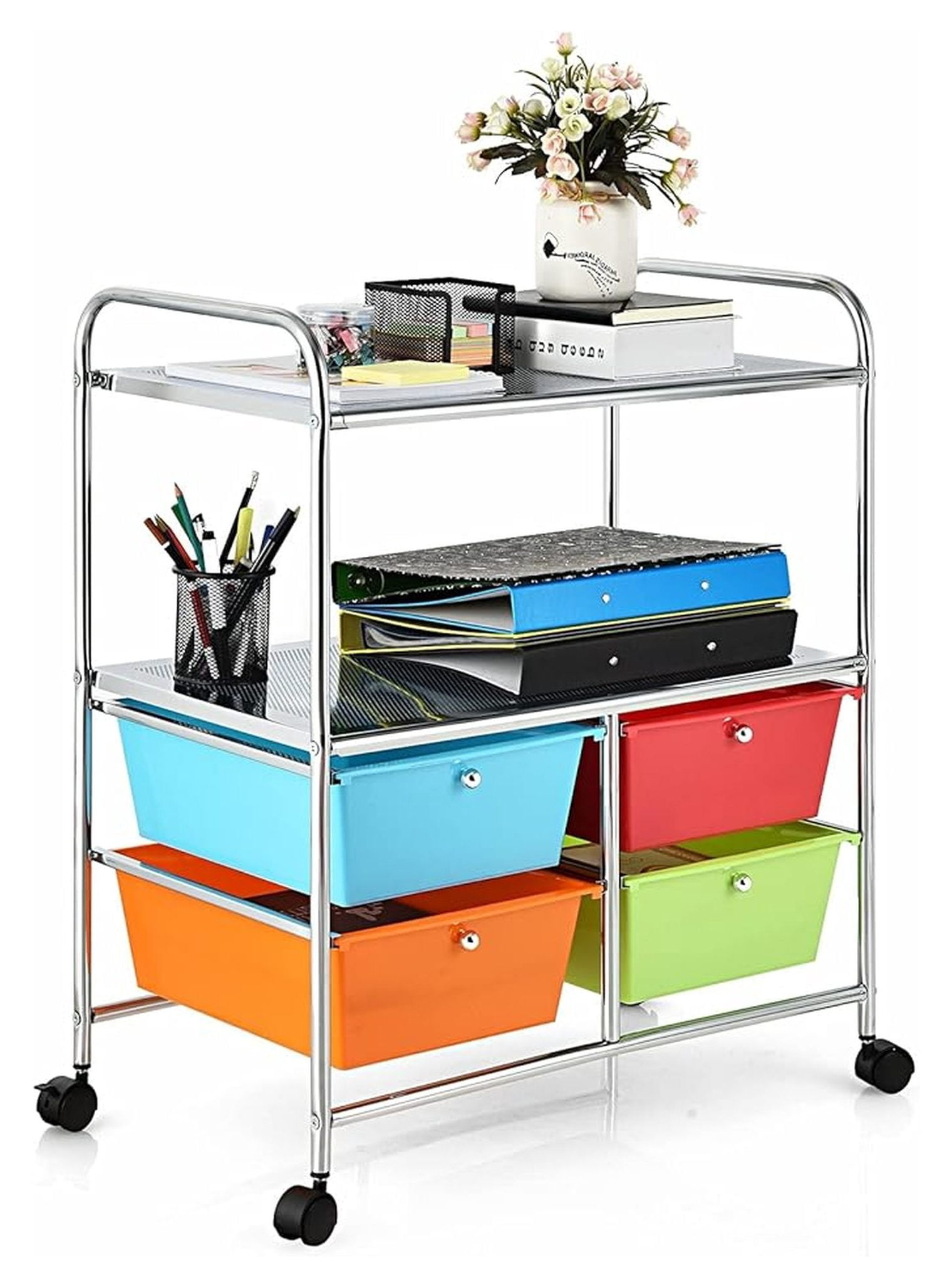 Rolling Storage Cart with 4 Drawers, Utility Cart on Wheels w/2 Shelves ...