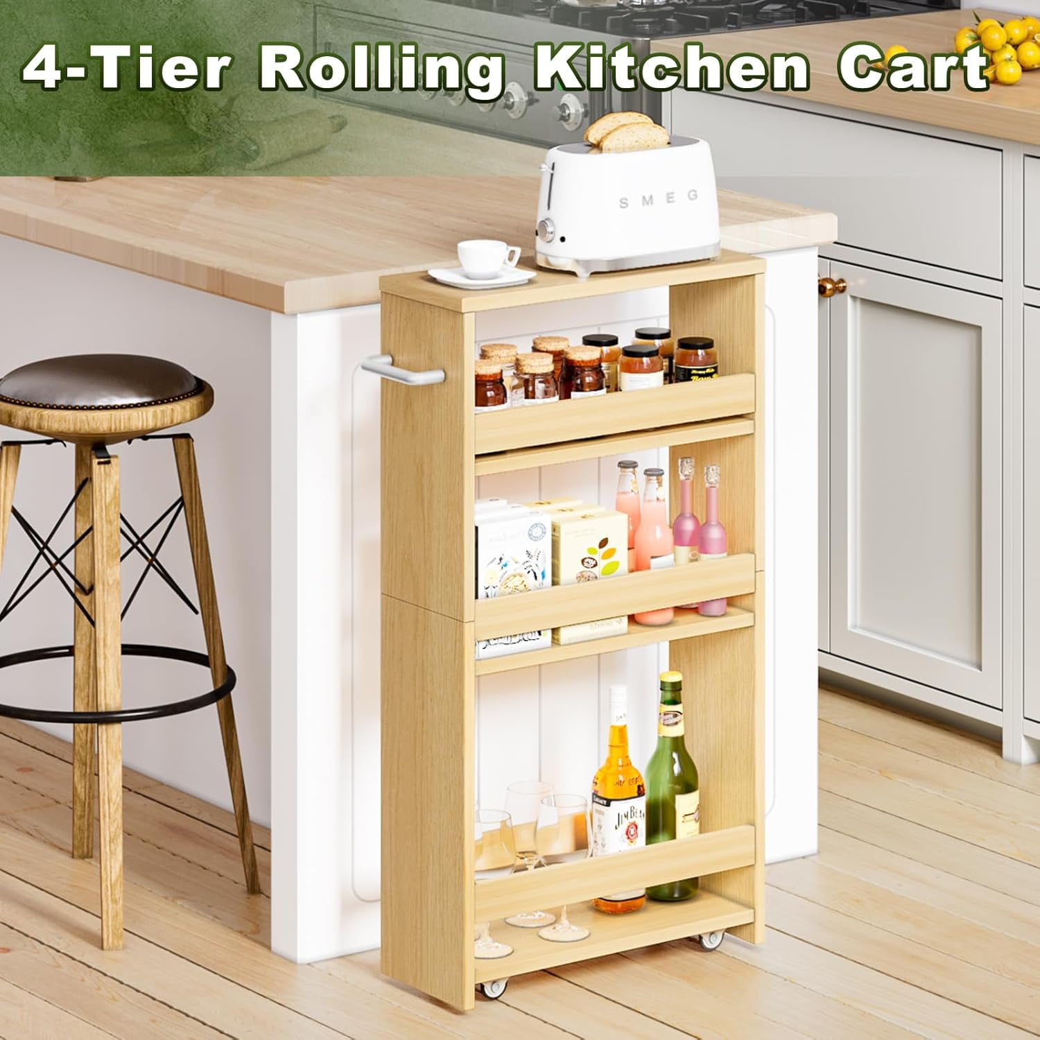Miles Kimball Slim 4-Tier Rolling Storage Cart - 21" Long, Fits Tight Spaces