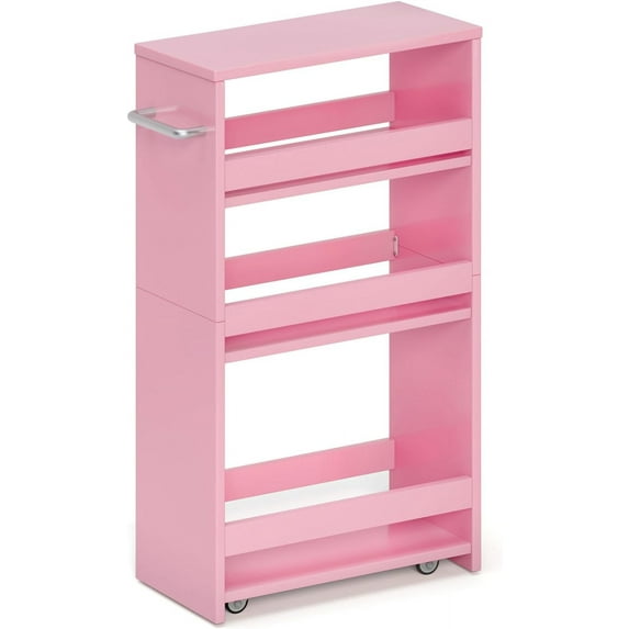 Rolling Storage Cart 7.9" W, 4-Tier Kitchen Cart with Wheels Handle, Slim Storage Cart Mobile Shelving Utility Carts for Bathroom Laundry Room Organization Narrow Places (Pink)