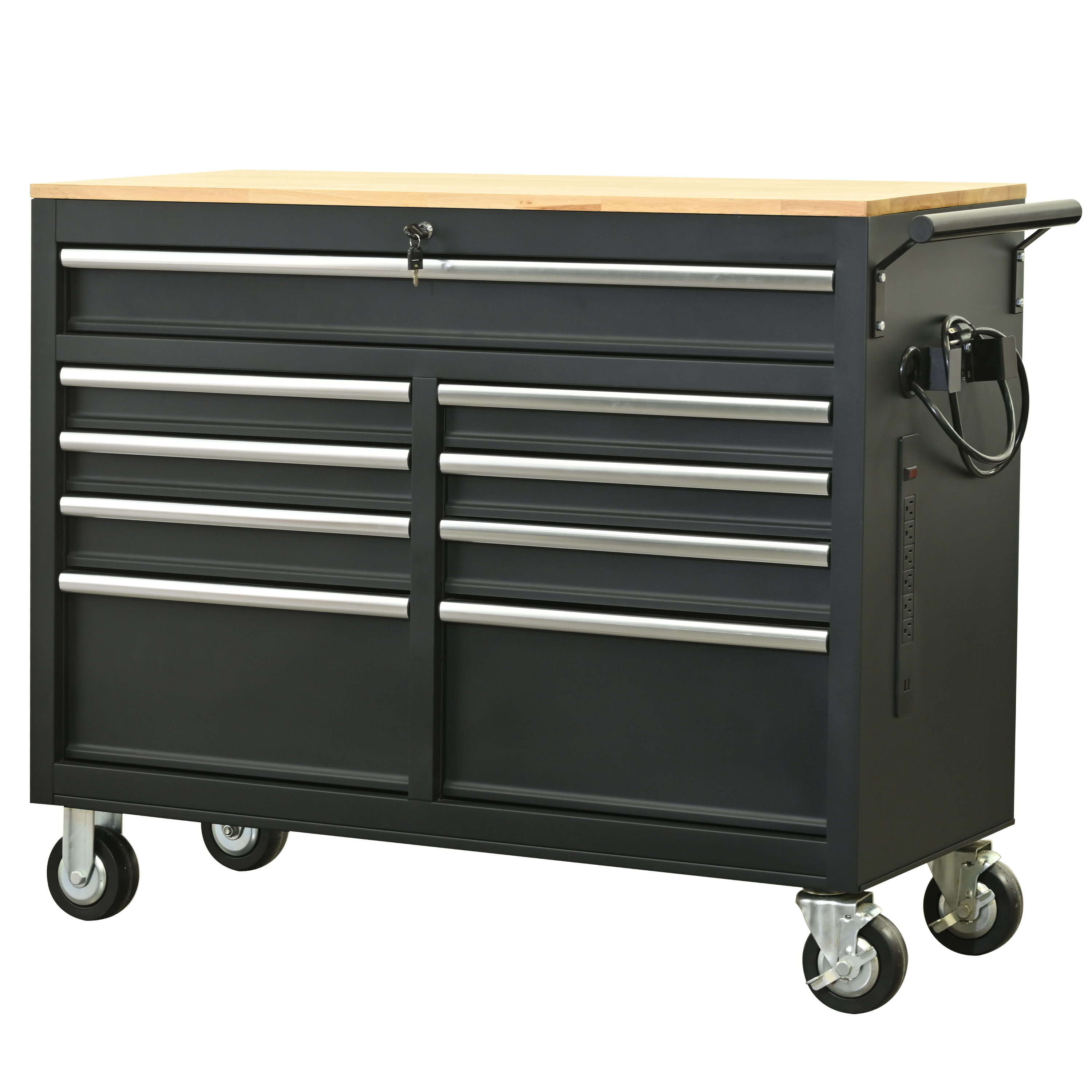 Rolling Storage Cart 9 Drawers Wooden Top Cord Storage and Power Strip