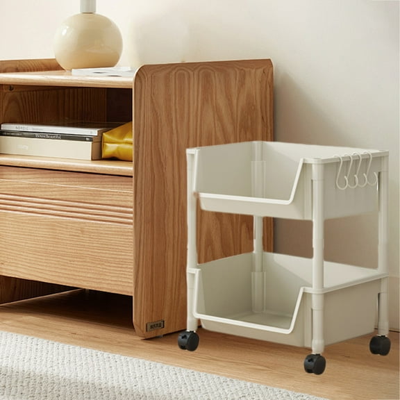 Rolling Storage Cart, Czzoypi 2-Tier Mobile Shelving Unit, Plastic Laundry Room Organizer with Wheels Adjustable Shelf Bathroom Kitchen Trolley