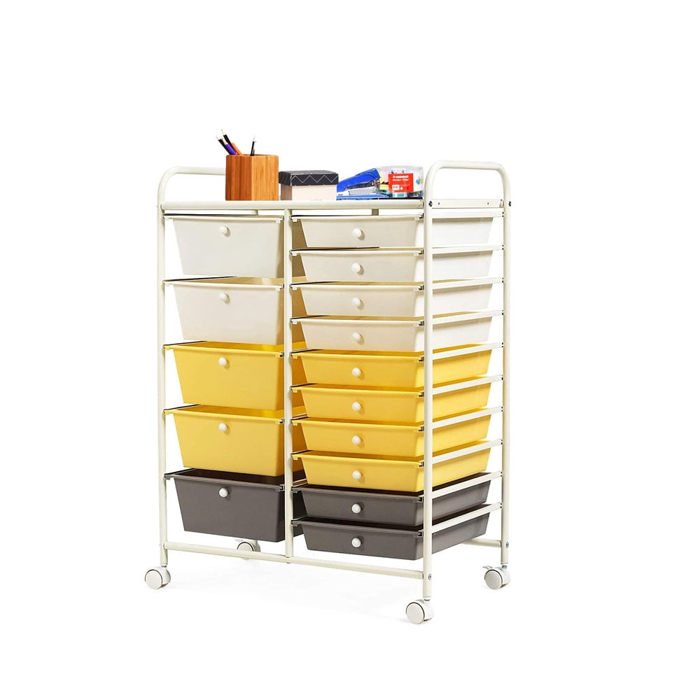 Rolling Storage Cart, Drawer Cart with 15 Drawer for Storing Toys