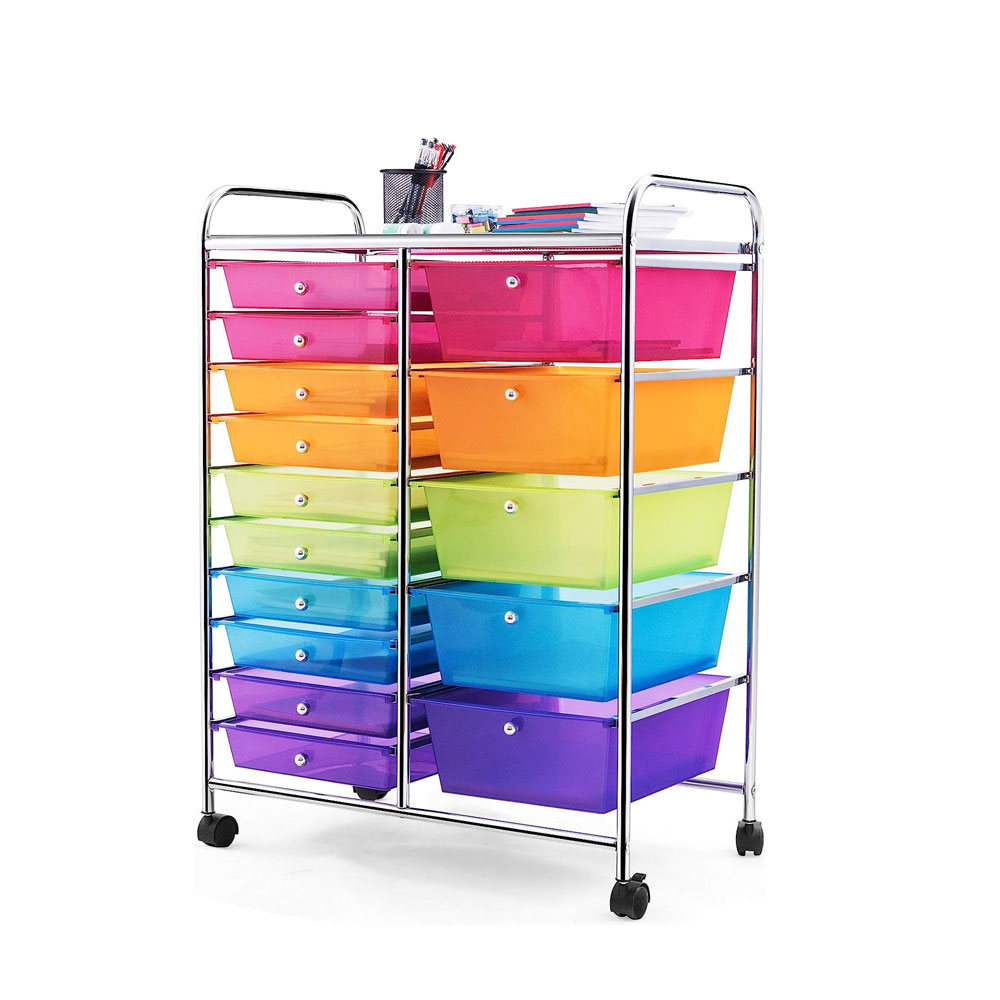 Costway 15 Drawer Rolling Storage Cart Tools Scrapbook Paper Office School  Organizer Colorful