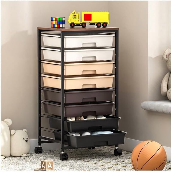 Rolling Storage Cart with Drawers, Rolling Drawer Cart and Wooden Tabletop,Storage Drawer Cart for Living Room,Classroom,Bedroom,Bathroom,Dorm,Office,Brown Gradient