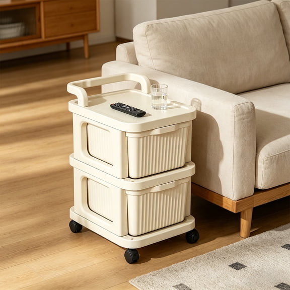 Rolling Storage Cart With Drawers, Usupdd Plastic Storage Drawer Unit On Wheels 2-Tier Mobile Organizer, Portable Organizer Cart For Snacks Toys Bedroom Living Room Kitchen, White