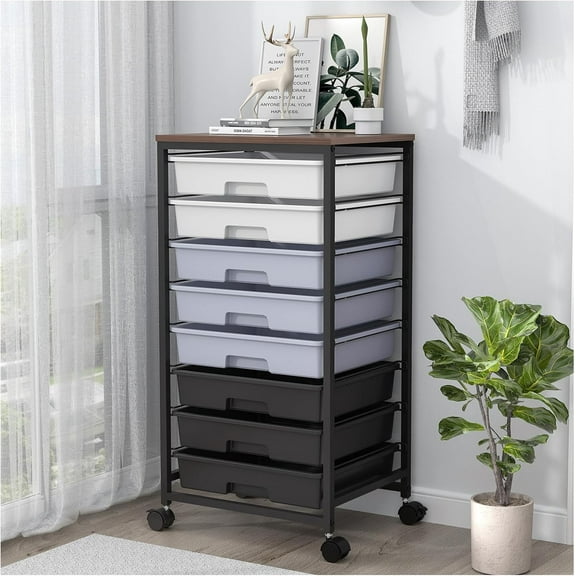 Rolling Storage Cart with Drawers,Utility Cart With 8 Drawers and Wooden Tabletop,Rolling Drawer Cart,Storage Drawer Cart for Living Room,Classroom,Bedroom,Bathroom,Dorm,Office,Rainbow