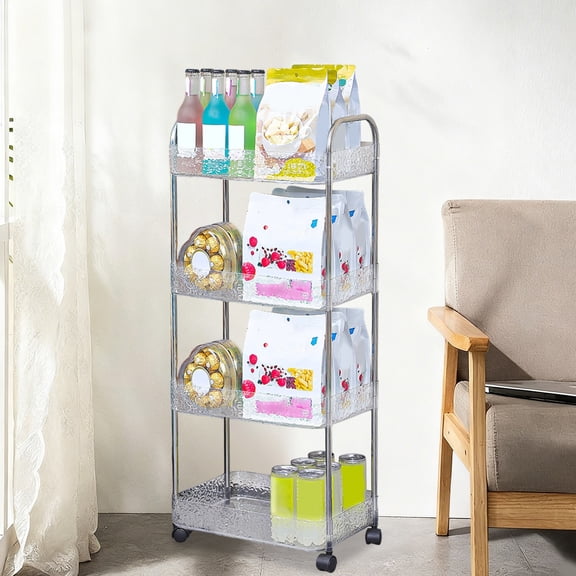 Rolling Storage Cart, Utility Shelf with Wheels, 2-Tier Mobile Storage Trolley, Small Space Organizer Clear Plastic Shelf for Kitchen, Bathroom, Living Room