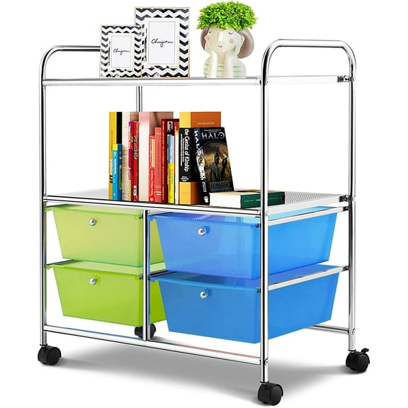 Rolling Storage Cart and Organizer with Plastic Drawers &Shelves on Wheels for Home Office School Beauty Salon