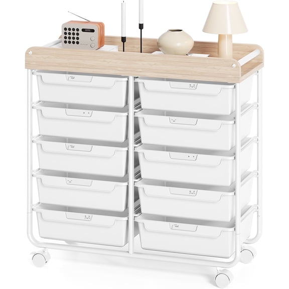 Rolling Storage Cart with 10 Drawers, KK KINGRACK Drawer Cart with Sturdy Frame for Craft Office School Storage, White