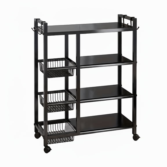 Rolling Storage Cart with Metal Shelves, Kitchen Shelf Rack with Wire Baskets, Black