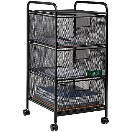 Rolling Storage Cart with Removable Drawers, Multi-Purpose Organizer for Office, Metal Mesh, Black