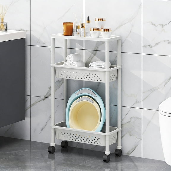 Rolling Storage trolley with Wheels, 3 Tier function trolley synthetic Shelf Organizer for Kitchen Bathroom Bedroom, Small Space Mobile Shelf Unit with Lockable Casters and Side Hooks