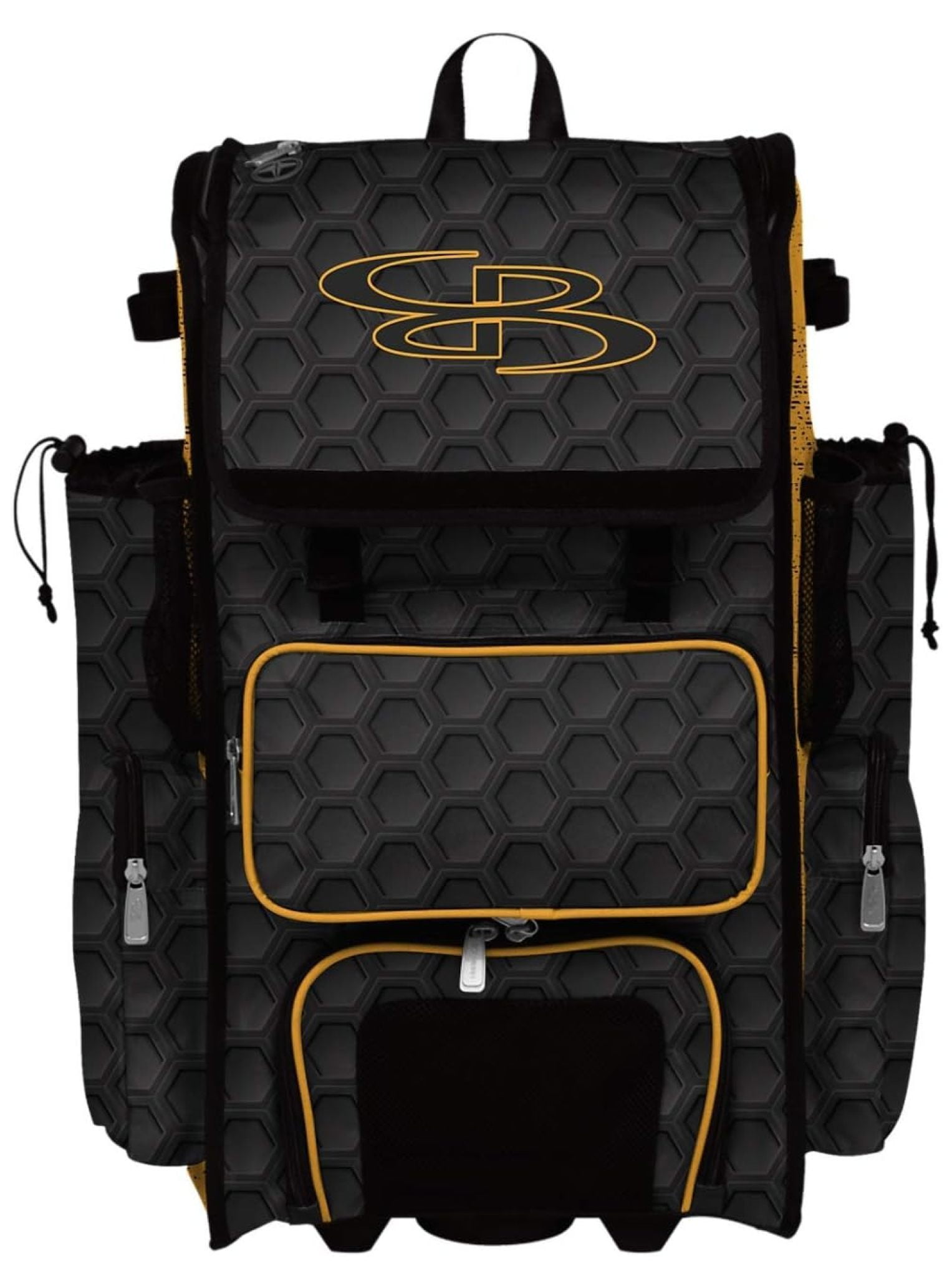 Rolling Superpack 2.0 3DHC Baseball/Softball Gear Bag - 23-1/2" x 13-1/2" x 9-1/2" - Multiple Colors - Telescopic Handle and Holds 4 Bats - Wheeled Version Black/Gold