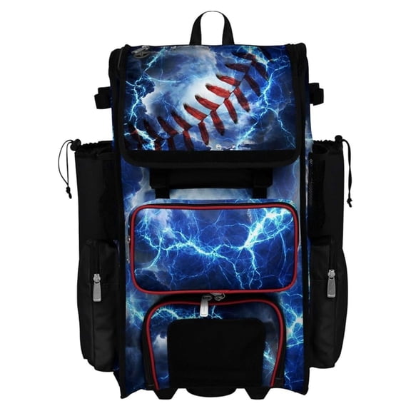 Rolling Superpack 2.0 Baseball/Softball Gear Bag - 23-1/2" x 13-1/2" x 9-1/2" - The Natural Black/Red/White - Telescopic Handle - Holds 4 Bats - Wheeled Version