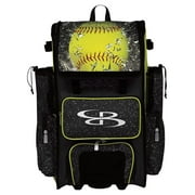 Rolling Superpack 2.0 Baseball/Softball Gear Bag - 23-1/2" x 13-1/2" x 9-1/2" - Softball Highlight Black/Optic Yellow/Red - Telescopic Handle - Holds 4 Bats - Wheeled Version