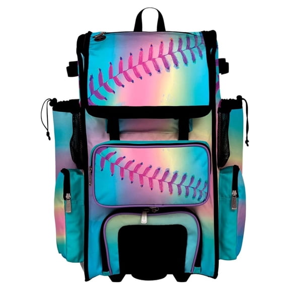 Rolling Superpack Baseball/Softball Gear Bag - 23-1/2" x 13-1/2" x 9-1/2" - Telescopic Handle - Holds 4 Bats - Wheeled Version - Softball Dream Multicolor