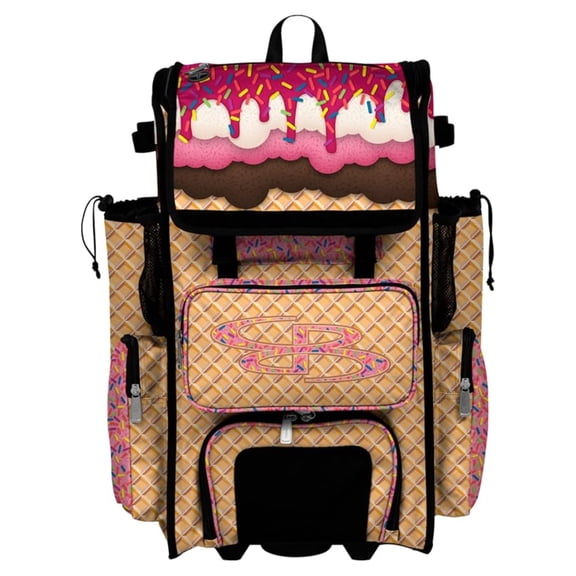 Rolling Superpack Baseball/Softball Gear Bag - Telescopic Handle - Holds 4 Bats - Wheeled Version - Neapolitan Multi