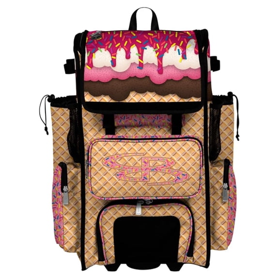 Rolling Superpack Baseball/Softball Gear Bag - Telescopic Handle - Holds 4 Bats - Wheeled Version - Neapolitan Multi