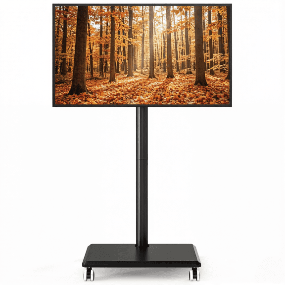 Rolling TV Cart Stand with Swivel Mount for 32-60 Inch Flat Screens, Modern Black Corner Mobile Tall Rotating TV Stand