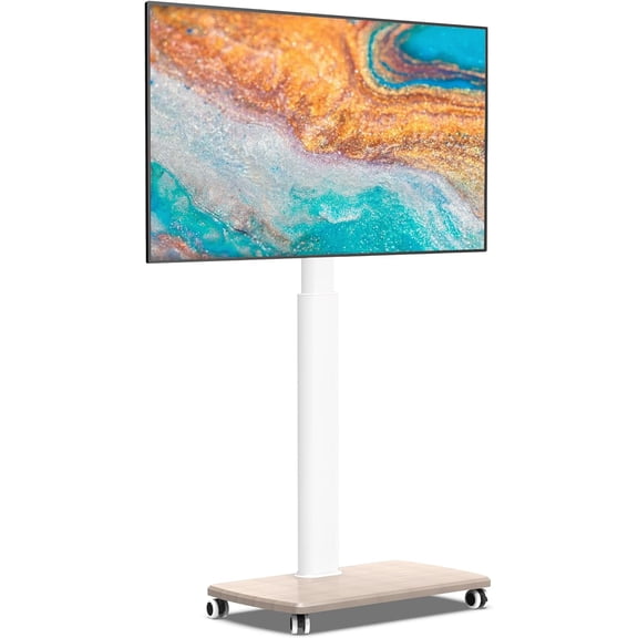 Rolling TV Stand for 32 to 65 70 Inch TVs, Portable Mobile TV Cart on Wheels, Tall Universal TV Floor Stands with Swivel Mount, Fit Corner, Bedroom, Living Room, Small Dorm (White)